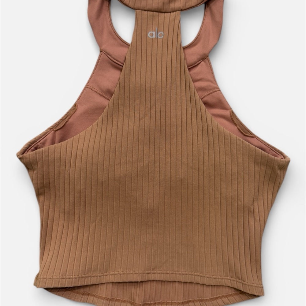 ALO Yoga Unite Women's Tan Ribbed Crop Top - XS - Picture 3 of 5